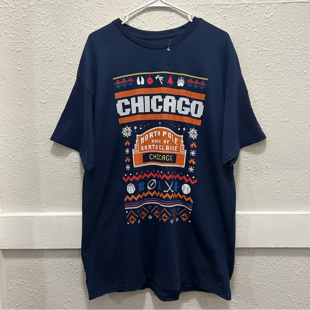 Fan Favorite Chicago Sports Christmas T-Shirt Navy XL